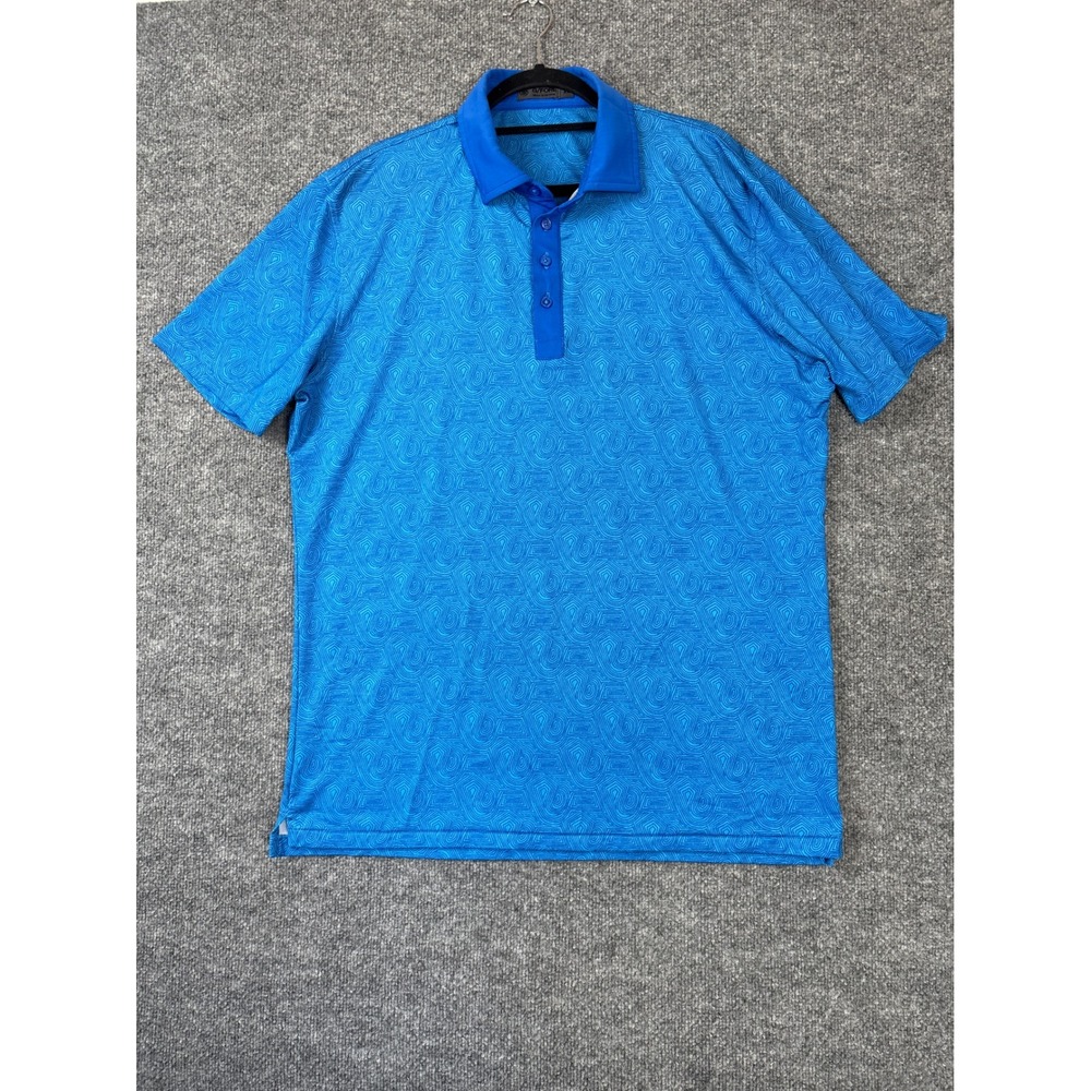 G/FORE Golf Polo Shirt‎ Men XL Blue Geometric Swirl Short Sleeve Performance